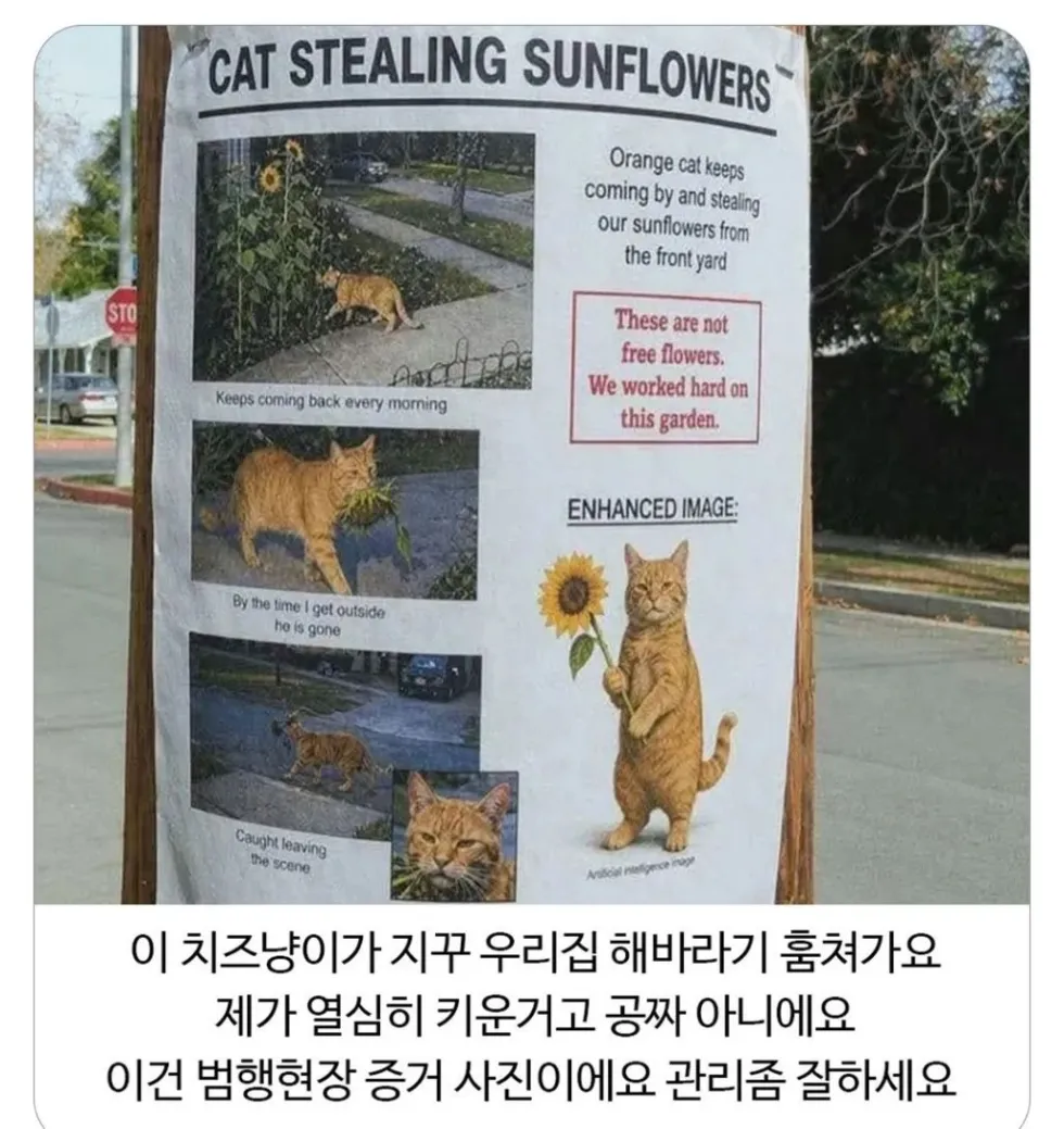해바라기 훔치는 치즈 고양이 범행 현장 포착 귀여운