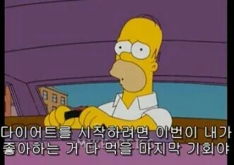 호머 심슨 다이어트 결심 마지막 기회 먹방 공감 핑계